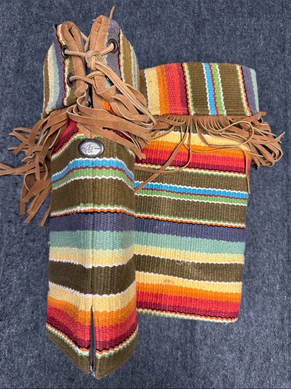 Boot Rugs Fringed Striped Knit Leg Warmers in Brown Multi - Brand Unidentified